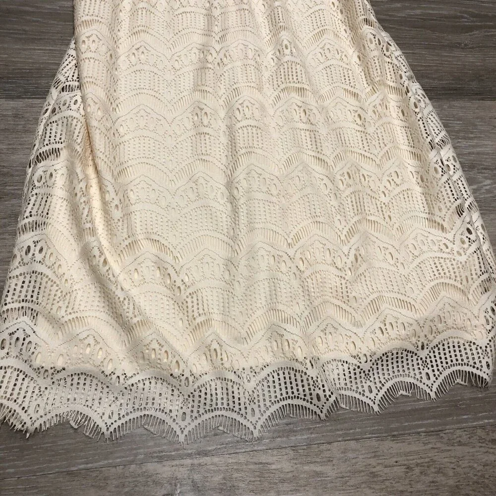She +‎ Sky Womens Size Large Crochet Lined Cream Midi Slip Dress Cottage Core